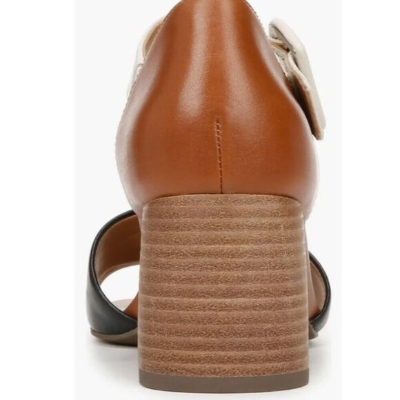 Vionic Womens Black Tan Leather Chardonnay Block Heel Sandals Sz 9 M New - Picture 6 of 11